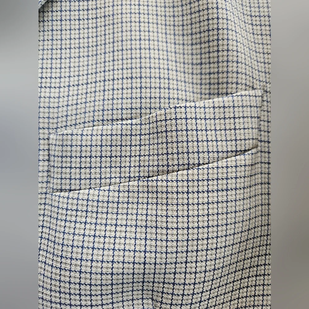 VTG LAMIFICIO PRIVERNUM Italian Tan & Navy Box Check 3-Button Blazer | S…